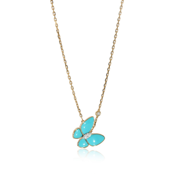 Van Cleef & Arpels Jewelry - Van Cleef & Arpels Two Butterfly Pendant With Diamond & Turquoise  0.19 CTW